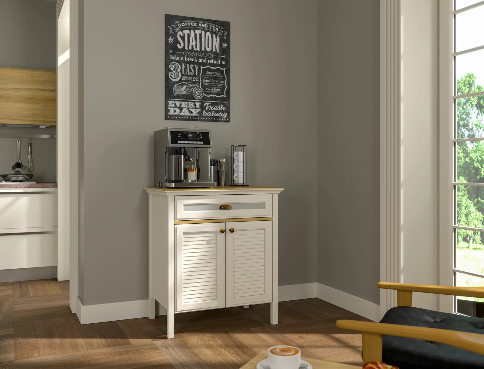 Kabinë për kafe, Skye Decor, FRN-21035, krem, lis, gri