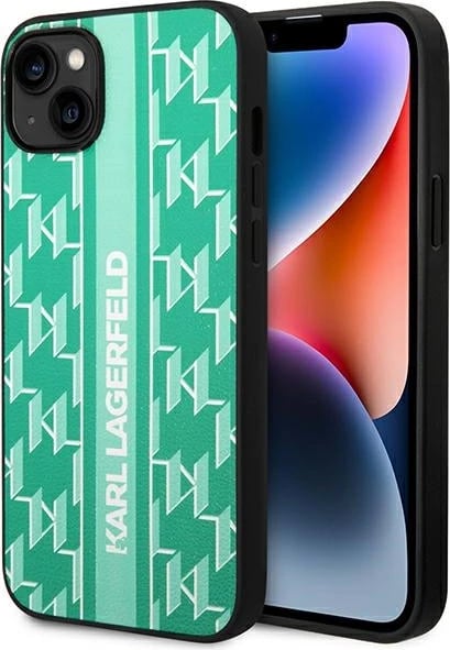 Mbështjellës Karl Lagerfeld KLHCP14MPGKLSKN për iPhone 14 Plus 6.7", Monogram Stripe, Gjelbër