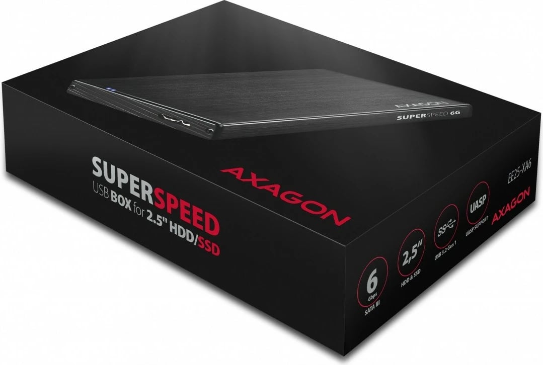 Kasë e jashtme AXAGON EE25-XA6 për disk 2.5", USB 3.2 Gen 1, Alumini, E zezë
