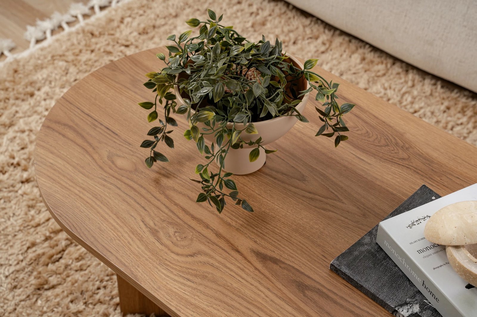 Tavolinë kafeje Nordure, ovale, ngjyrë lute