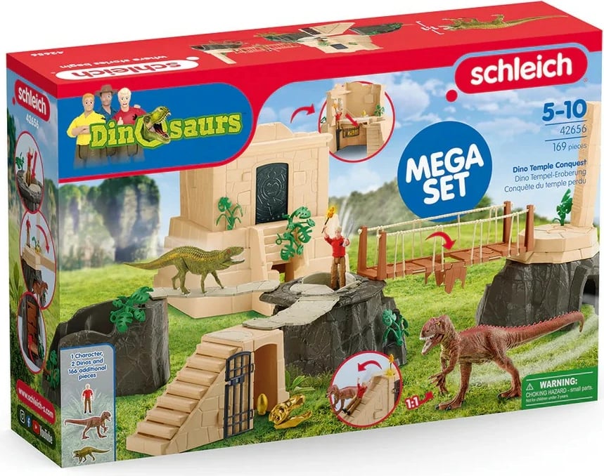 Set figurash aksion Schleich Dinosaur Temple Conquest 42656, me dinozaurë dhe tempull, shumëngjyrësh