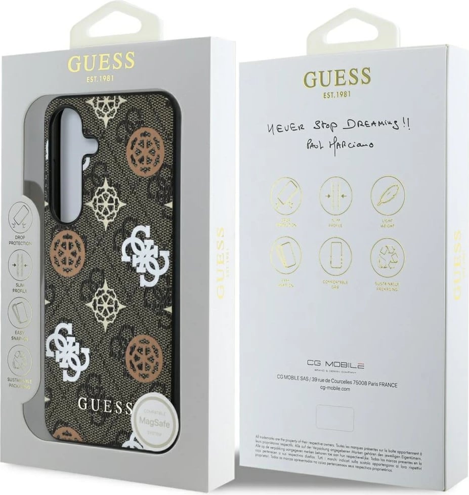 Mbështjellës Guess 4G Printed Colored Peony Pattern MagSafe për Samsung Galaxy S25, Kafe Mbështjellës Guess 4G Printed Colored Peony Pattern MagSafe për Samsung Galaxy S25, Kafe