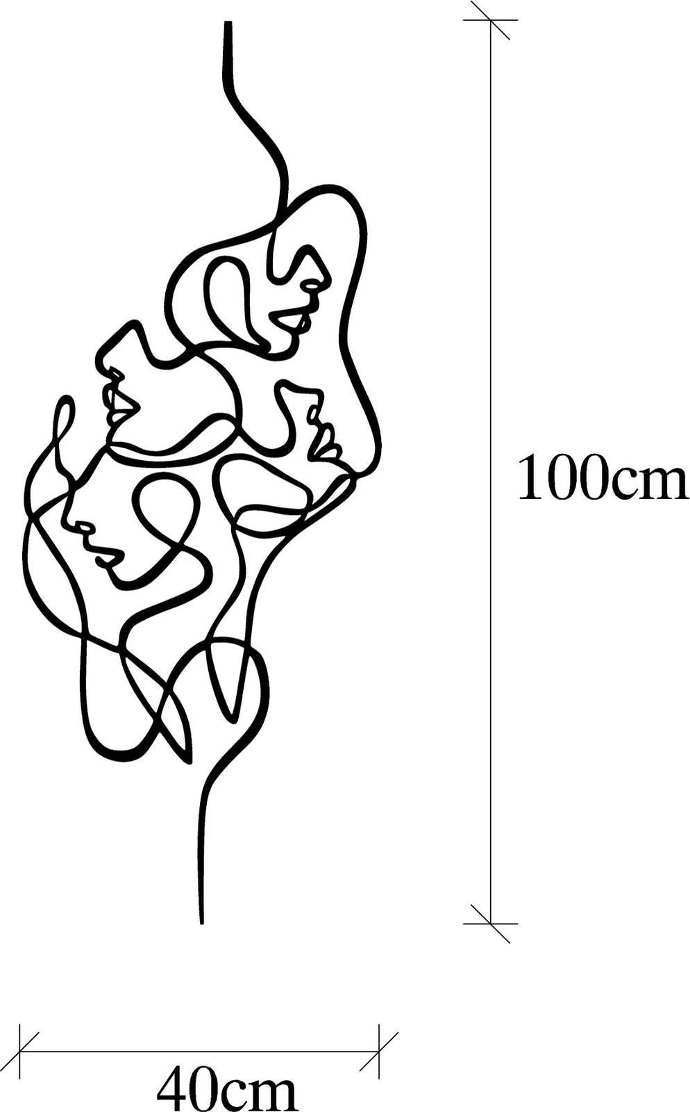 Aksesor dekorativ metalik për mur, Wallity, fytyra, ngjyrë e zezë, 40x100cm