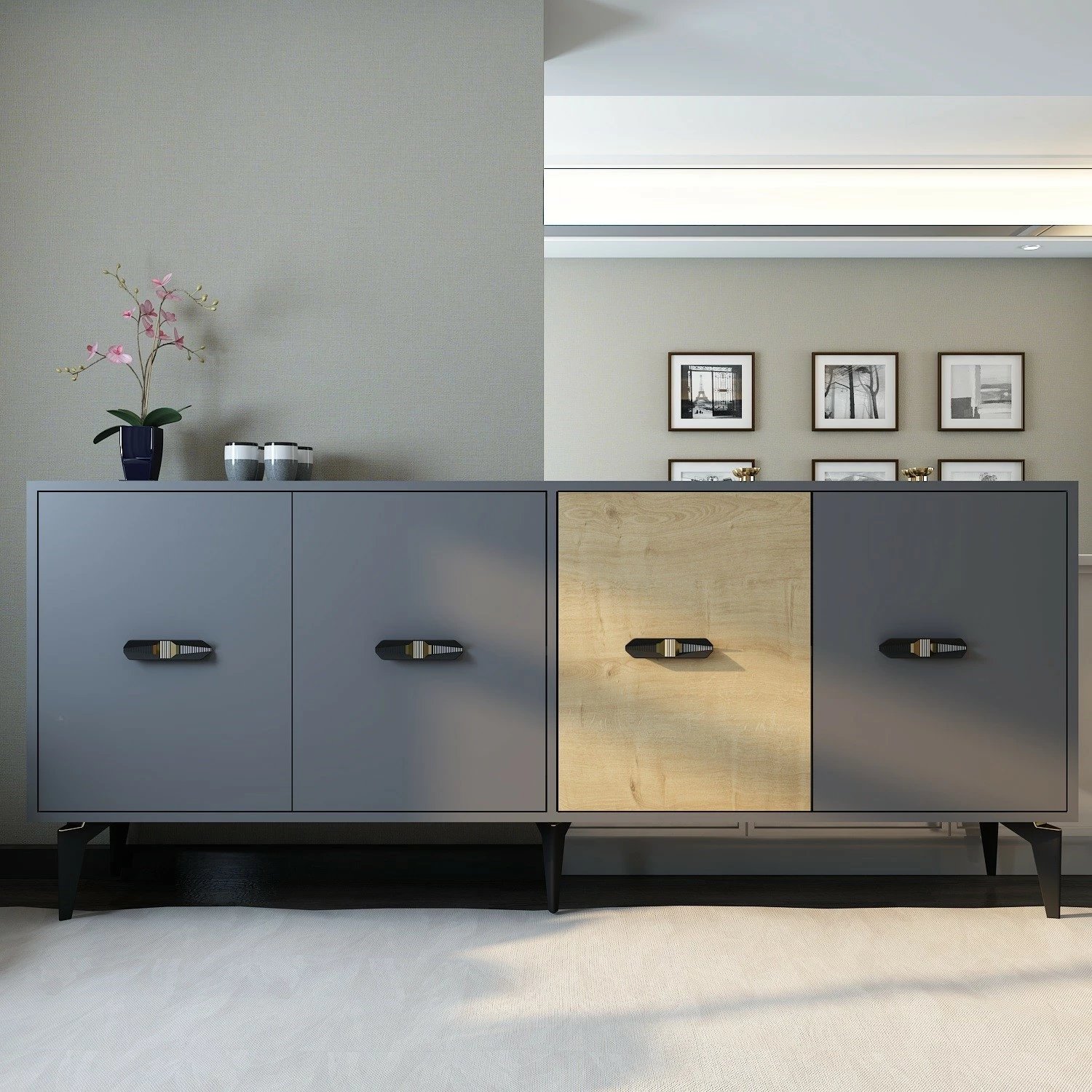 Konsol Skye Decor, ngjyrë qershie-antracit, lisi safir