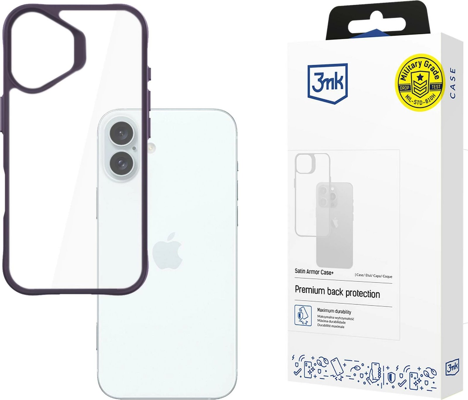 Mbështjellës 3mk Satin Armor Case+ për iPhone 16 Plus, Transparent/Vjollcë