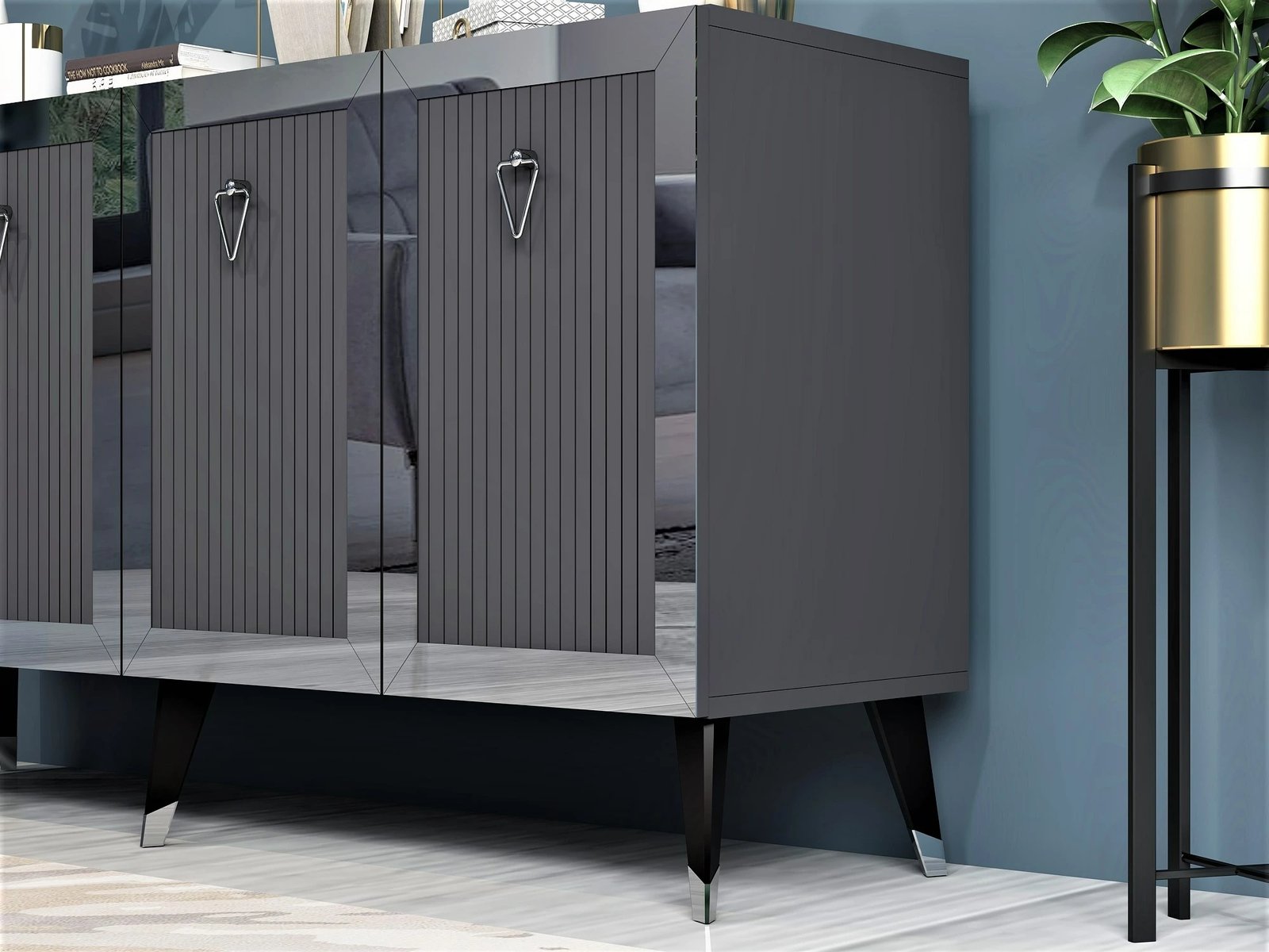 Konsol Skye Decor, ngjyrë antracit, argjendtë