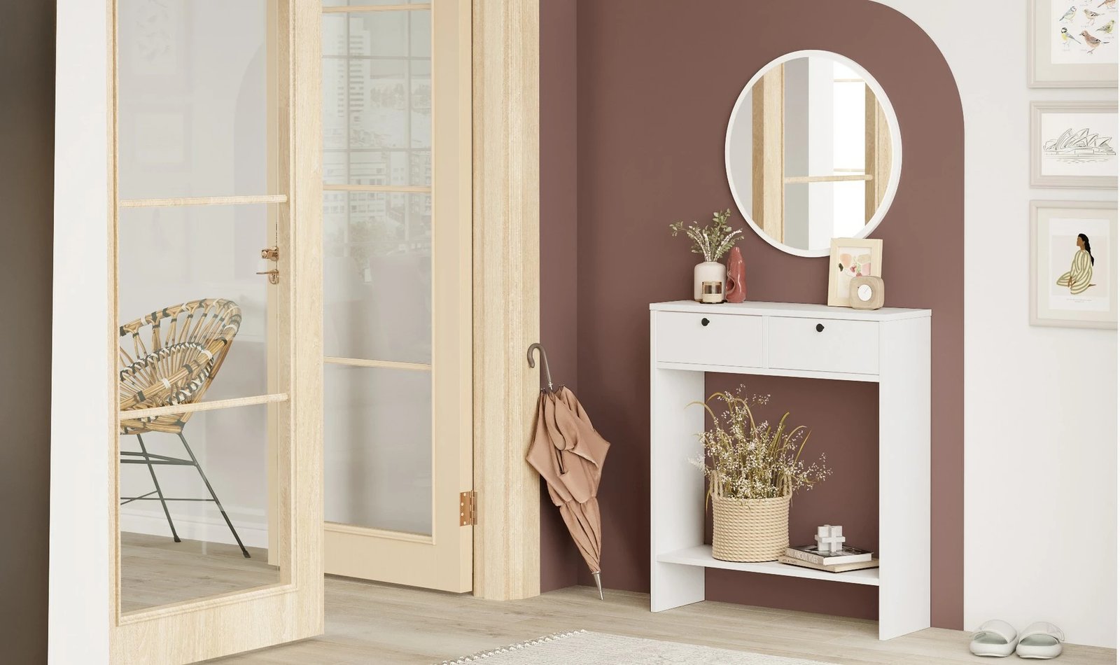 Komodë me pasqyrë, ngjyrë e bardhë, Hanah Home, Lr1-W