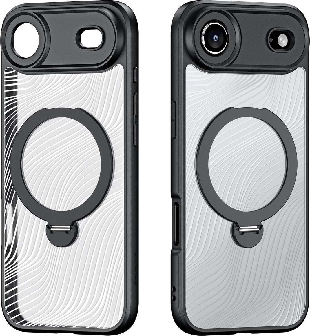 Mbështjellës Dux Ducis Aimo Mag për iPhone 17 Air, me unazë magnetike dhe stand, i zi