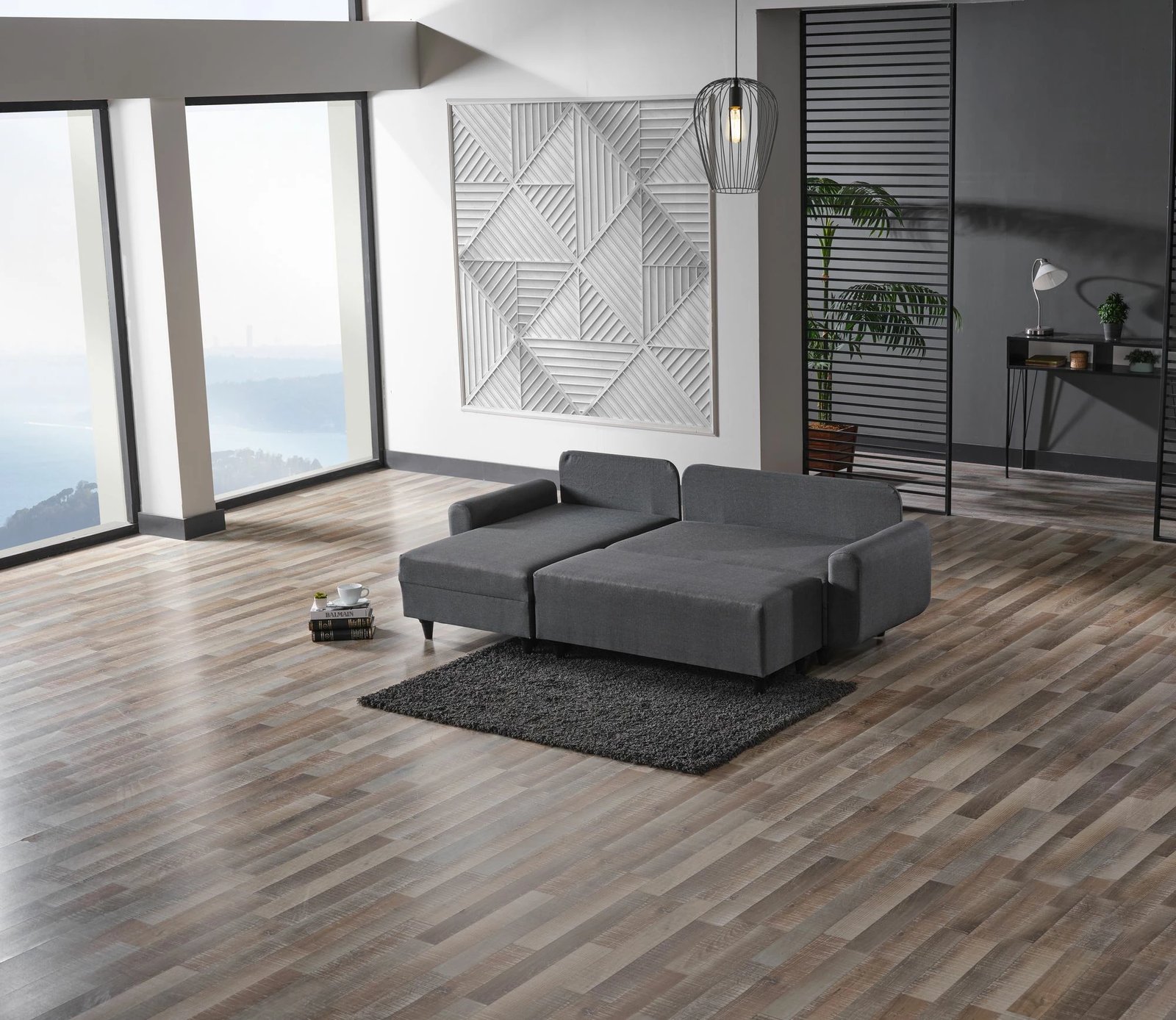 Kënd-sofë krevate Flavia, ngjyrë gri e errët