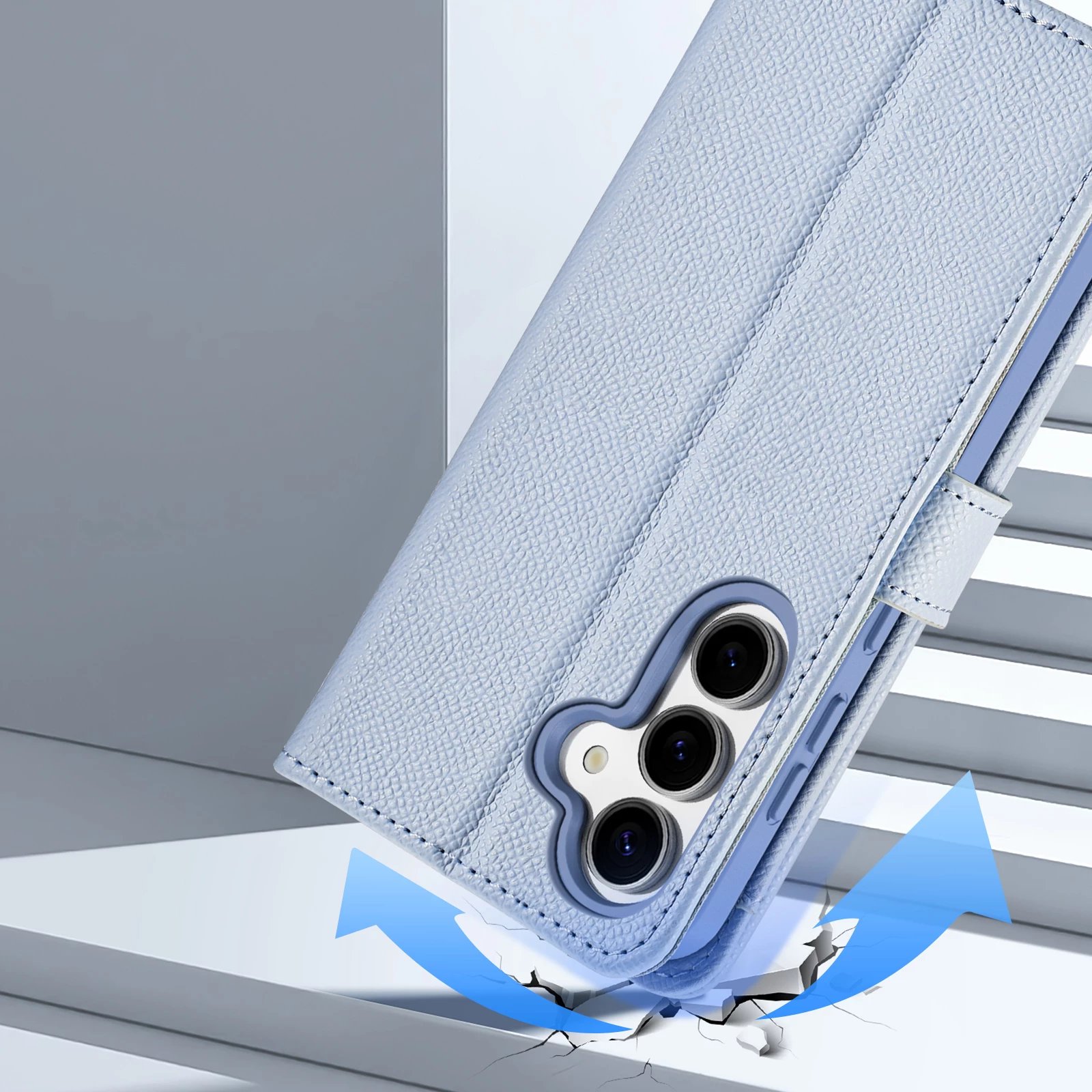 Mbështjellës Dux Ducis Lawa për Samsung Galaxy S25+, lëkurë, me portofol magnetik të ndashëm, kaltër