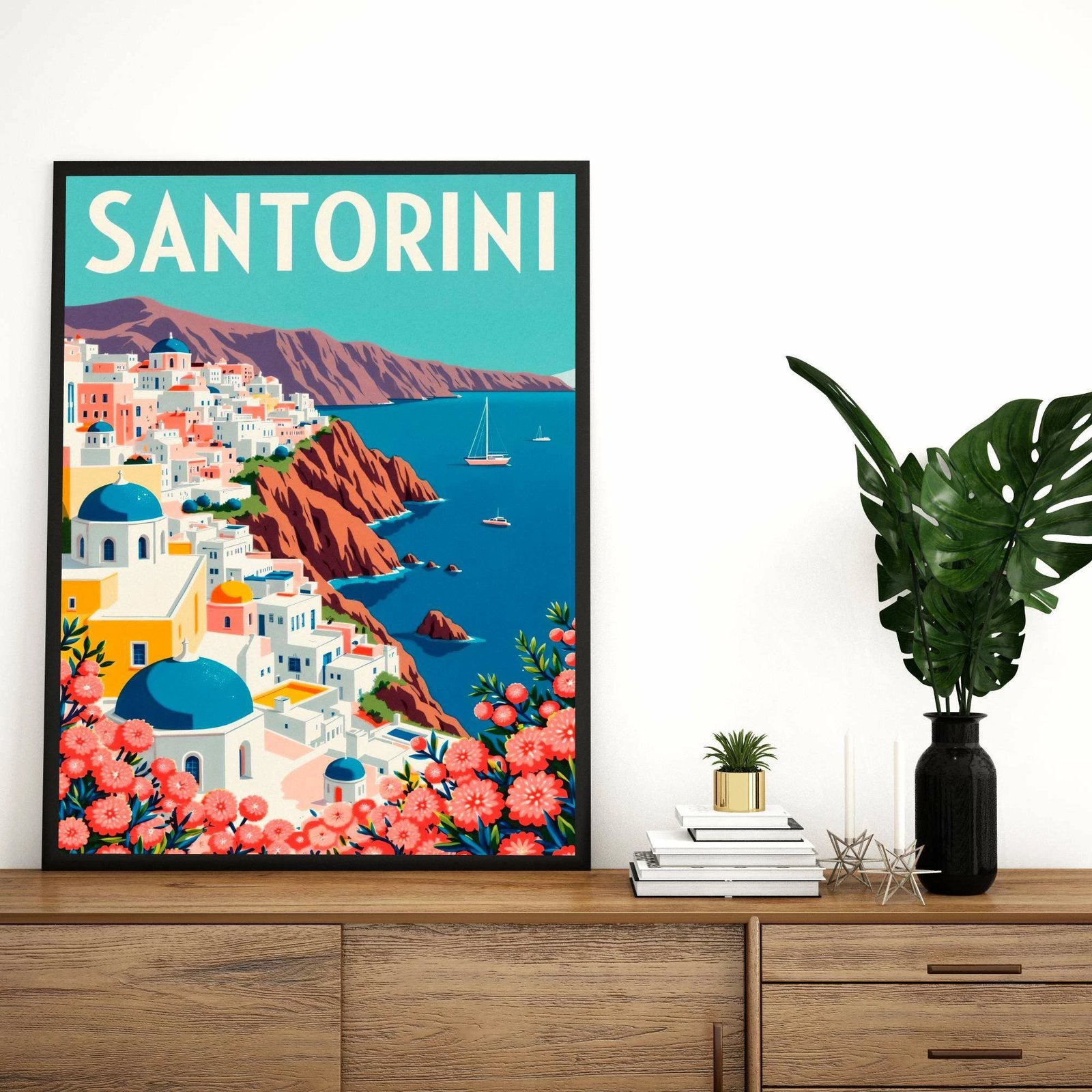 Pikturë dekorative me kornizë MDF, Santorini, shumëngjyrëshe, 50x70cm