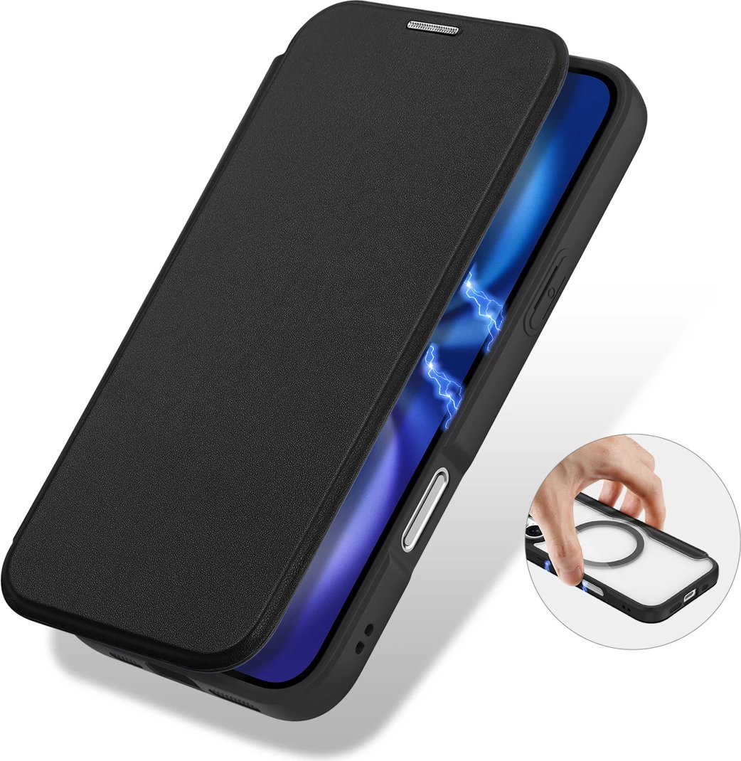 Mbështjellës Dux Ducis Skin X Pro për iPhone 17, me portofol, MagSafe, e zezë