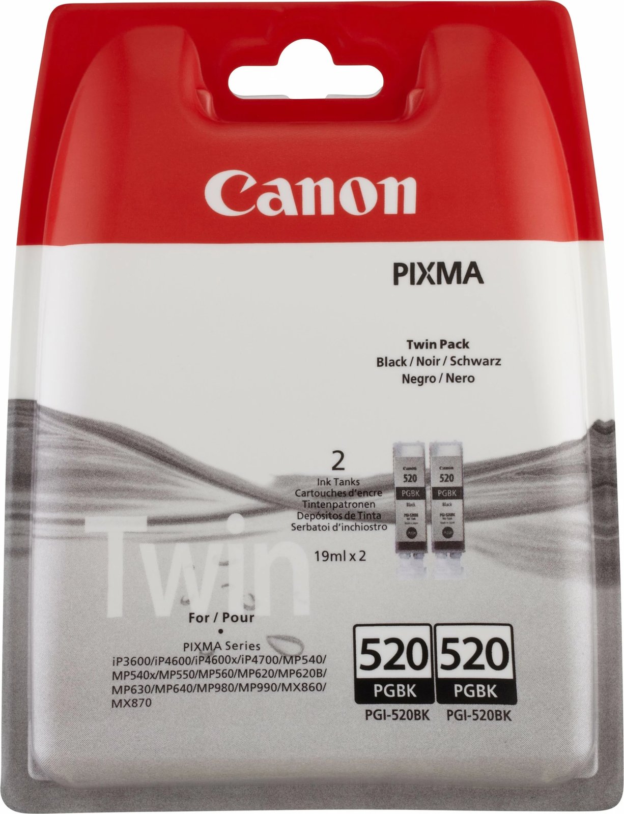 Toner Canon PGI-520BK, Twin Pack, pigment, 2 copë, e zezë