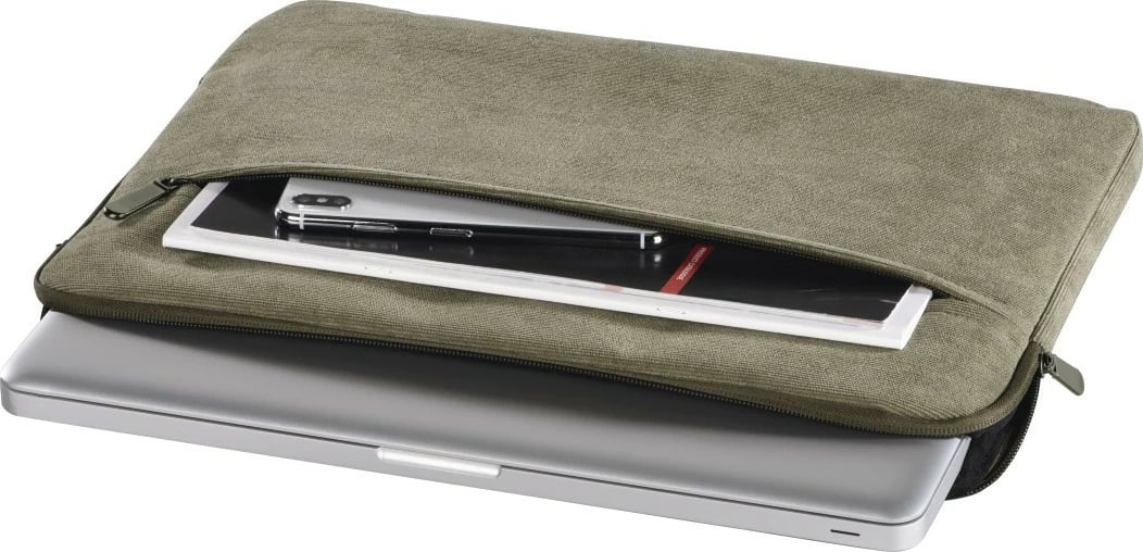 Mbështjellës laptopi Hama 217186 15.6-inch poliester korduroy me xhep përpara dhe rrip dore, ngjyrë ulliri