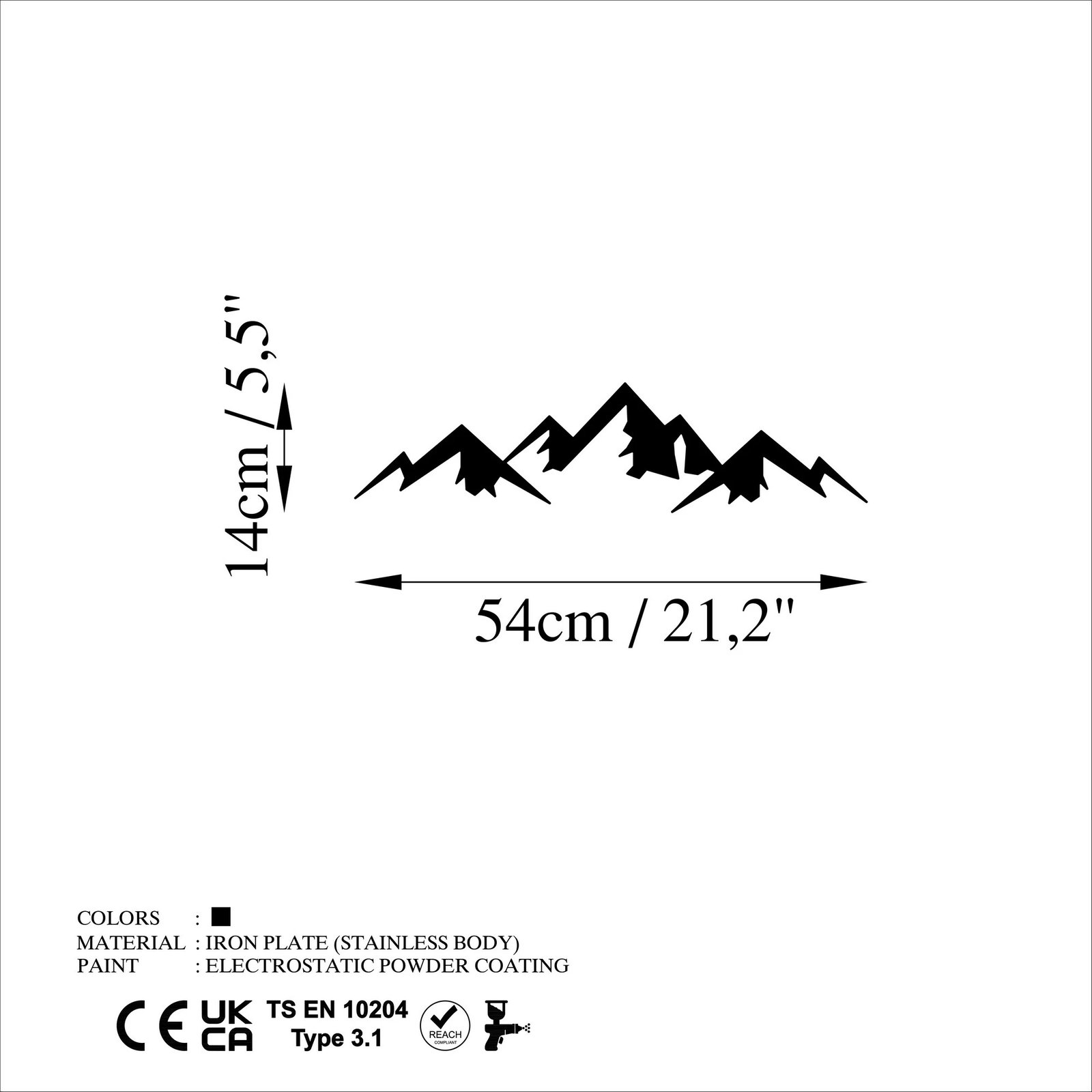 Aksesor dekorativ metalik për mur, Wallity, mal, 54x14cm