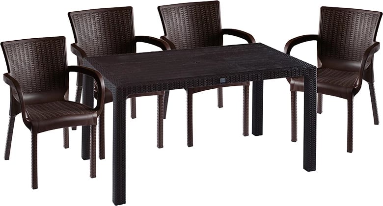 Tavolinë me karrige Explore-Festive set 5 copë PP ngjyrë kafe 150x90x73.5cm