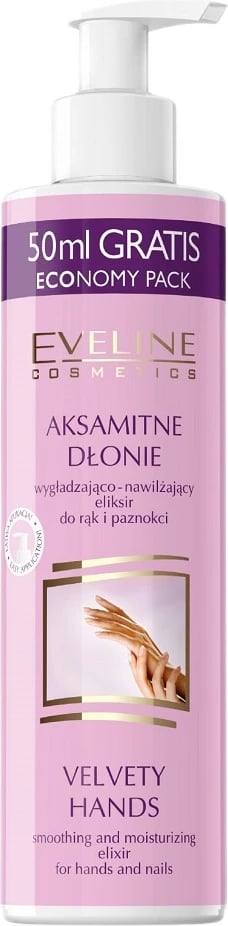 Eliksir kremoz për duar dhe thonj Eveline Cosmetics Velvety Soft Hands Smoothing and Moisturizing Hand and Nail Elixir për femra, 245ml