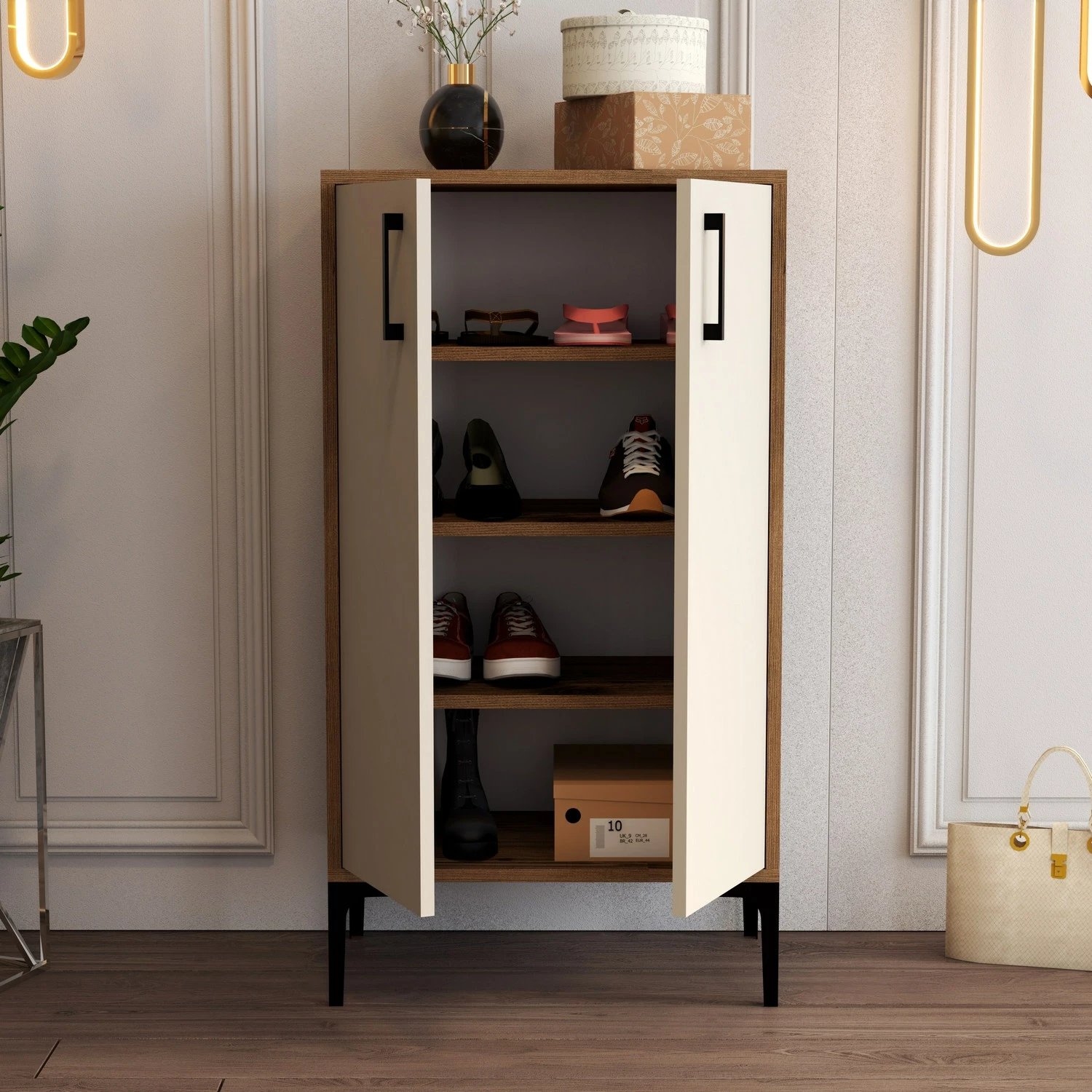 Dollap këpucësh Hanah Home, Prag, ngjyrë arre dhe krem