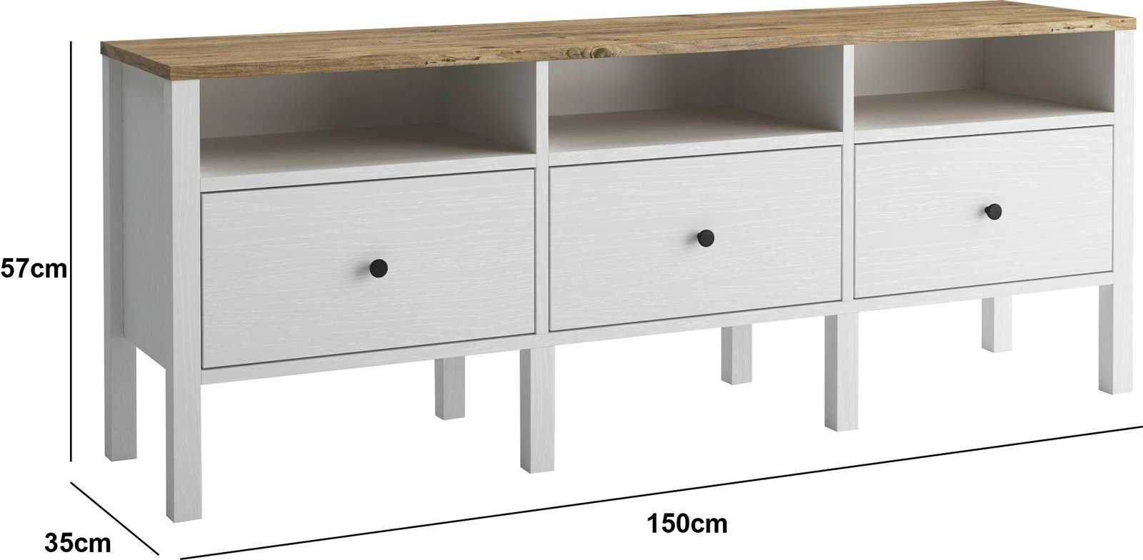 Komodë TV Hanah Home, FRN-10003, ngjyrë druri dhe e bardhë, 150x57x35 cm