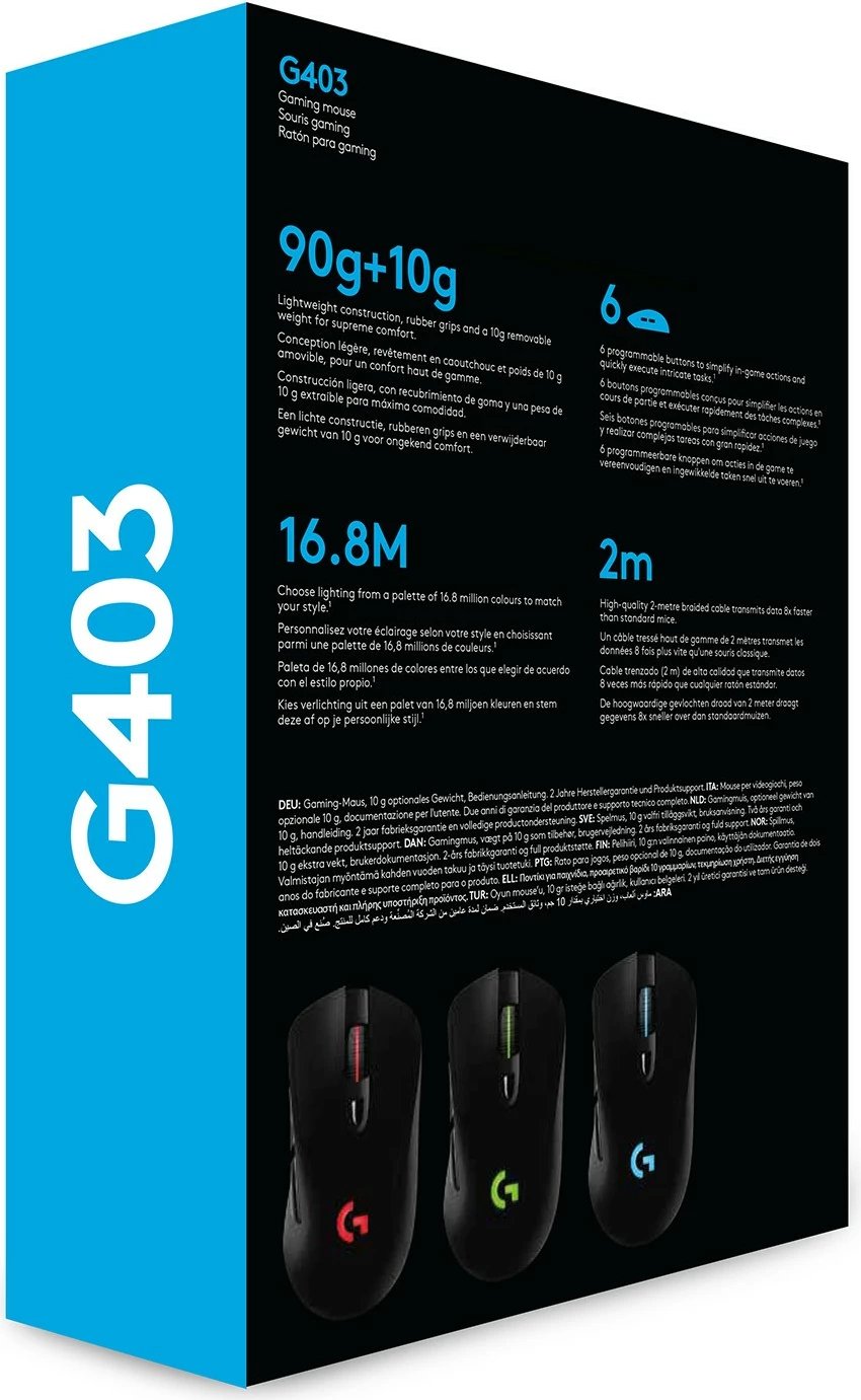 Maus Logitech G G403 HERO, Djathtas, Optik, USB Type-A, 25600 DPI, 1 ms, Ngjyrë e zezë Maus Logitech G G403 HERO, Djathtas, Optik, USB Type-A, 25600 DPI, 1 ms, Ngjyrë e zezë