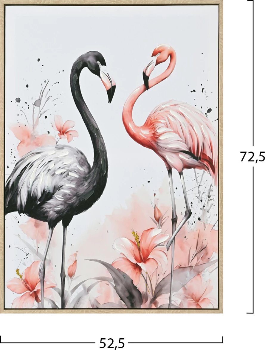 Pikturë muri FH4562, ngjyrë bezhë, kornizë PS, kanavacë e printuar, 2 flamingo, 52.5x2.8x72.5 cm
