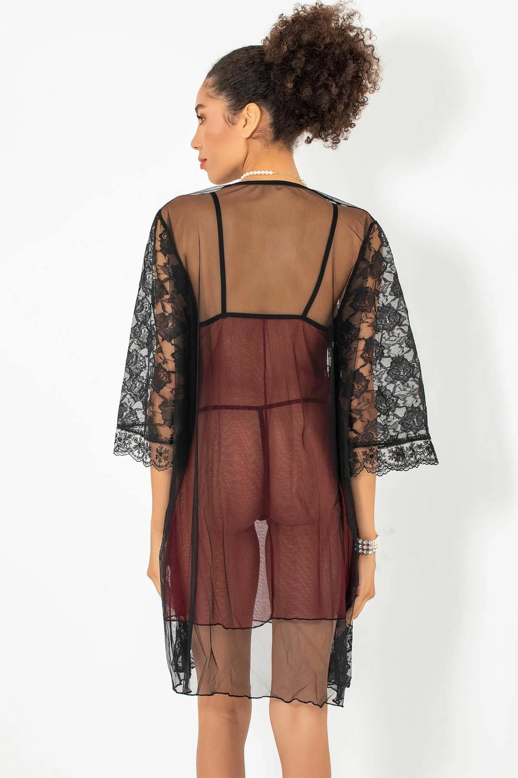 Set fustan nate me mëngjes, ngjyrë e kuqe Claret, Jumeon, 011-008004