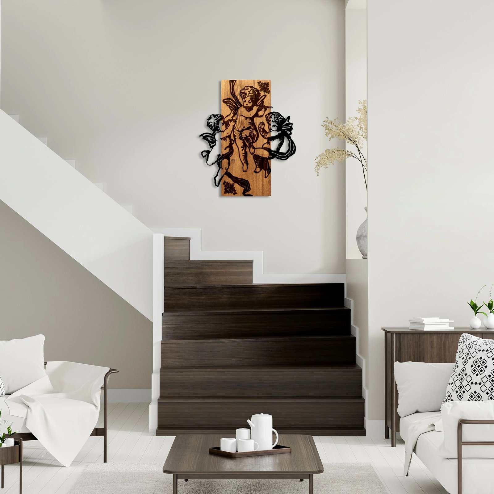 Aksesor dekorativ prej druri për mur, Wallity, Eros Team, ngjyrë arre dhe e zezë