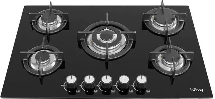 Pianurë me gaz IsEasy MGBG-775, 5 djegëse, panel xhami, e zezë