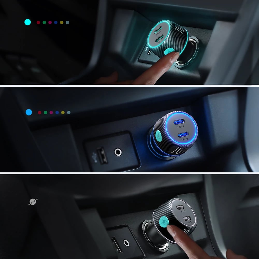 Karikues veture Joyroom JR-CCN02, 2x USB-C, 70W, me ndriçim LED, i zi