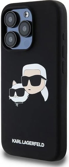 Mbështjellës Karl Lagerfeld Silicone Karl & Choupette MagSafe për iPhone 15 Pro, i zi