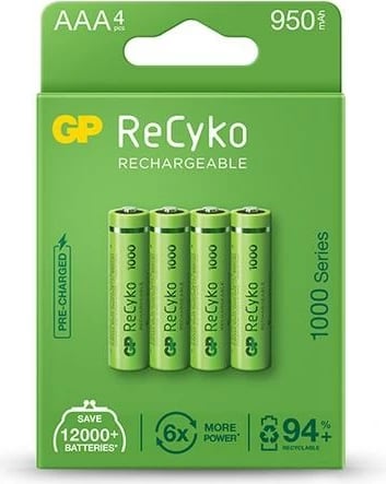 Bateri R03 GP ReCyko 1000 Series Ni-MH 950mAh,4 copë, e gjelbër