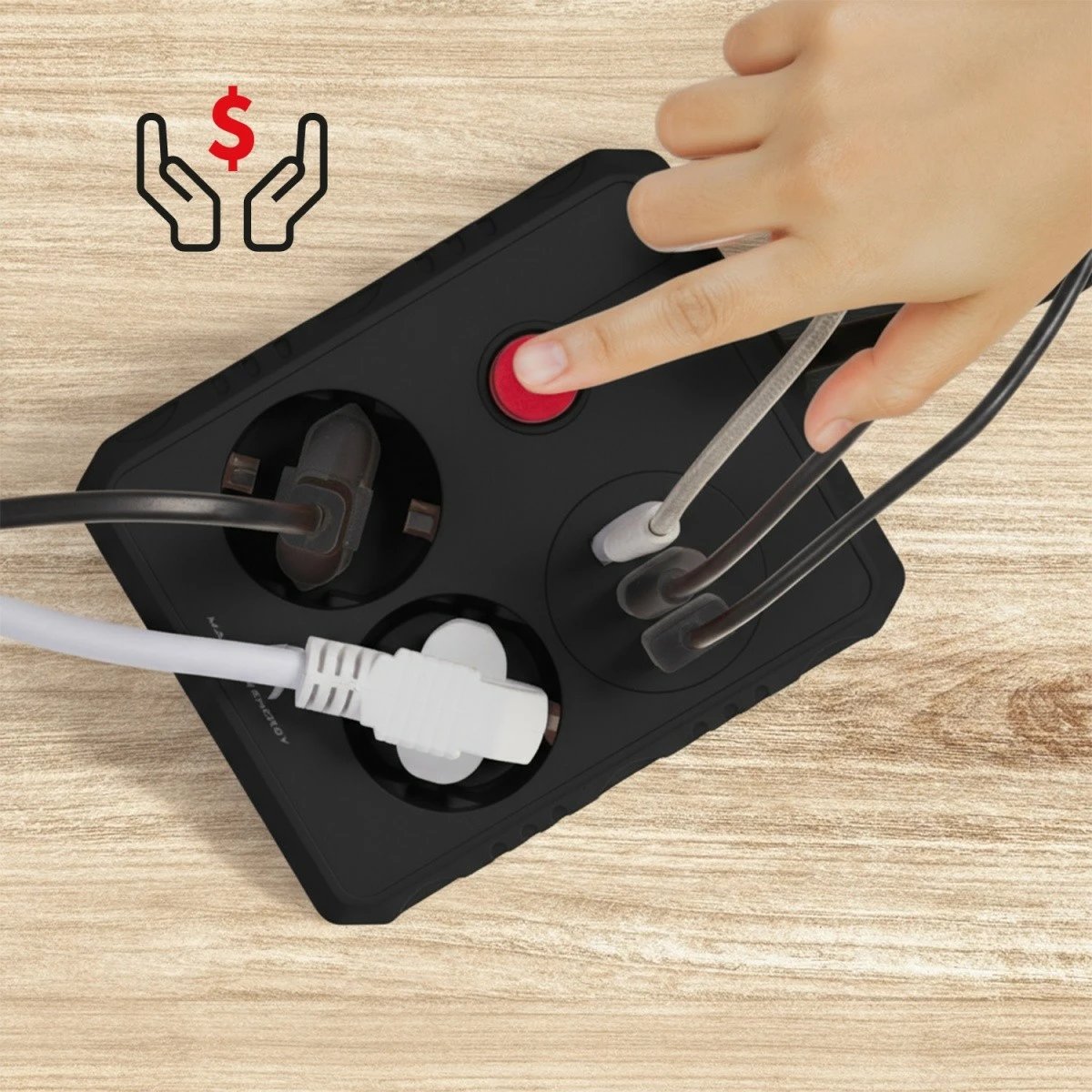 Listelë rryme, Maclean MCE388 B, 2 priza Schuko + 3x USB, 2500W, kabllo 3 m, me çelës, e zezë