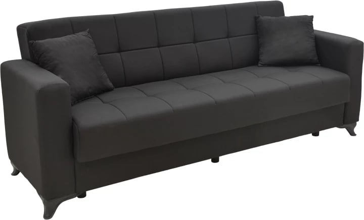 Divan Modesto tre-vendësh me hapësirë ruajtëse, ngjyrë e zezë, 215x85x80cm