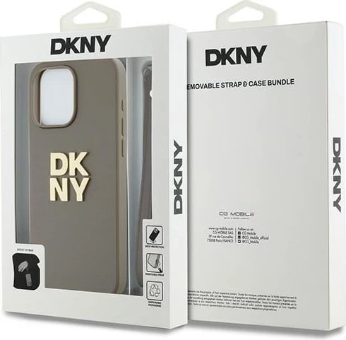 Mbështjellës DKNY Wrist Strap Stock Logo për iPhone 15 Pro, bezhë