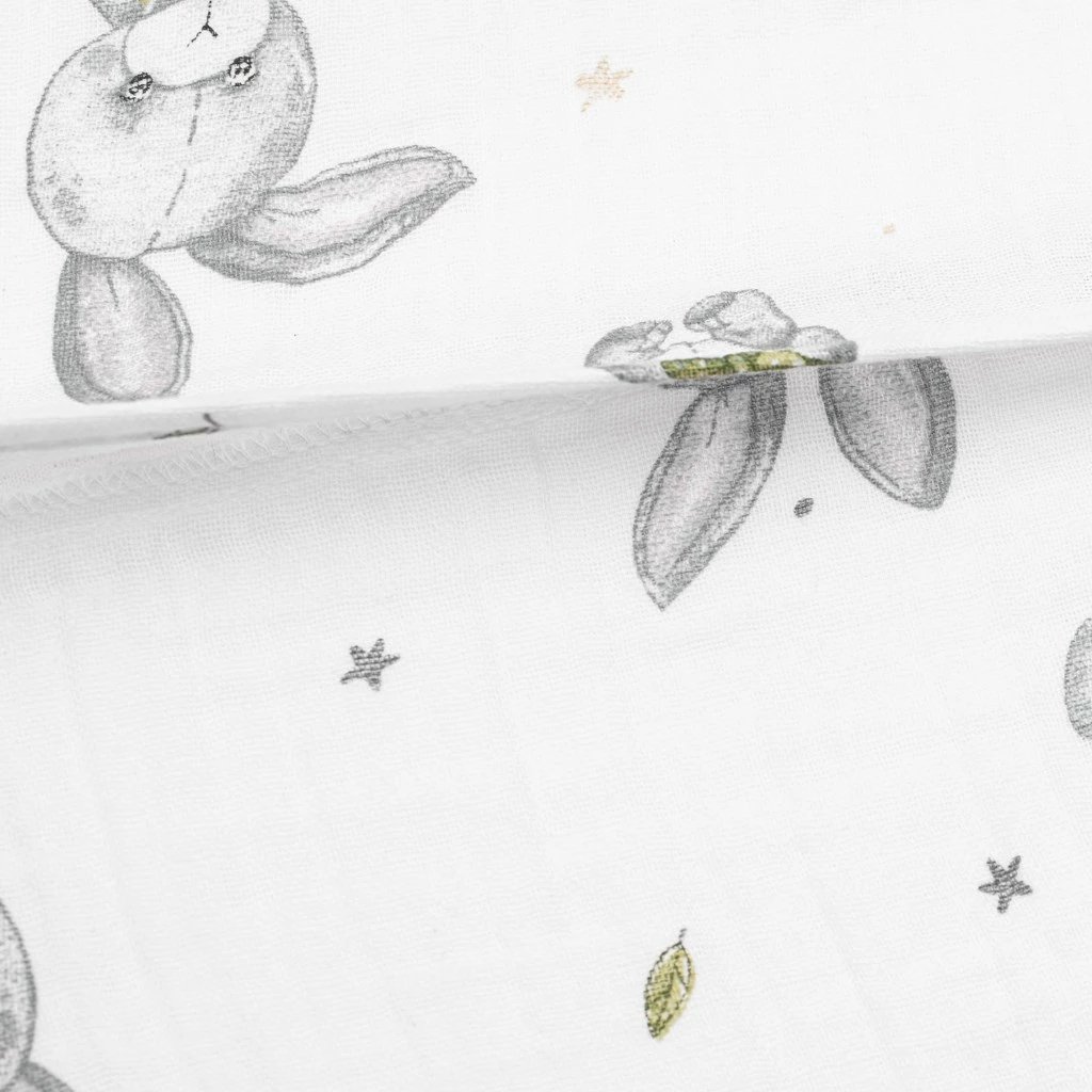 Këllëf jastëku klinë për karrocë, New Baby, STANDARD, 30x37cm, pambuk muslin, me lepurush, multingjyrësh