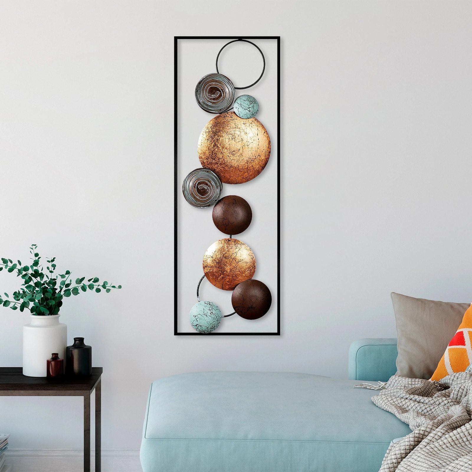 Aksesor dekorativ metalik për mur Wallity, teksturë, shumëngjyrësh, 32x90x4cm