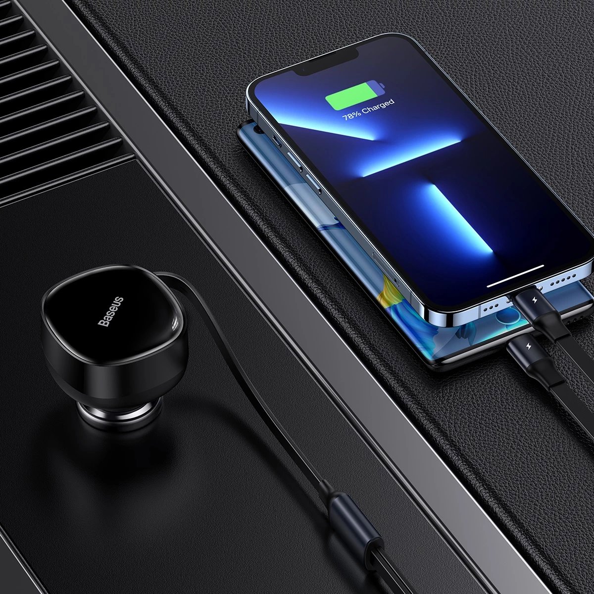 Karikues veture Baseus Enjoyment 2in1, 30W, me kabllo USB-C dhe Lightning, i zi