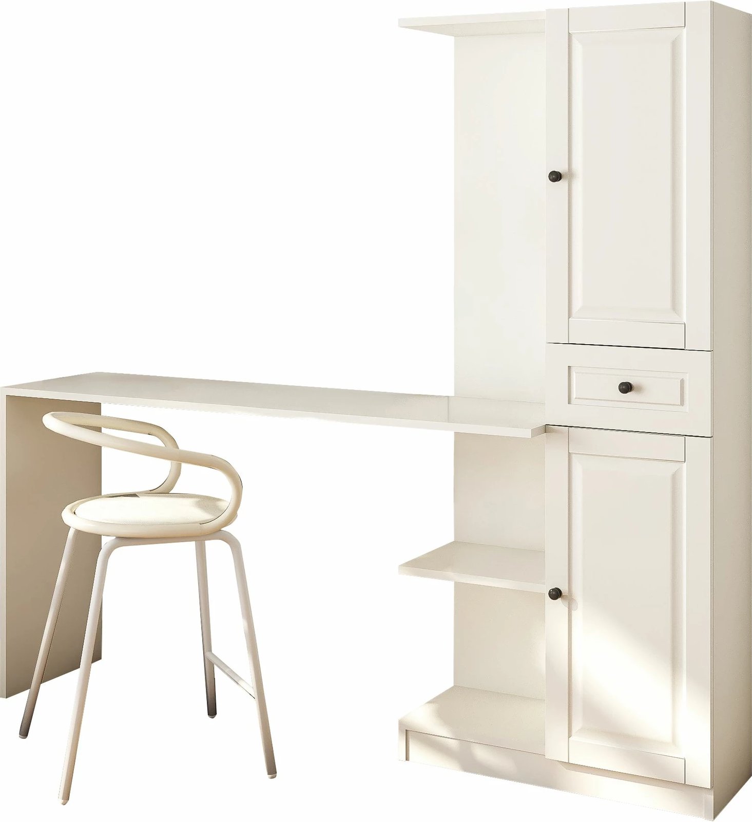 Set tavoline studimi me raft librash, ngjyrë e bardhë mat, Skye Decor, Rb1000401557