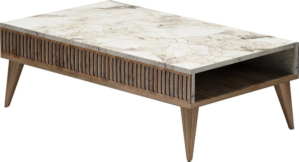 Set mobiljesh për dhomë dite, Milan, ngjyrë arre dhe mermer i bardhë