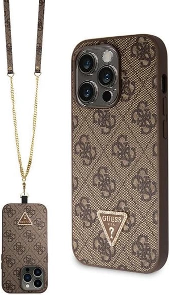 Mbështjellës Guess Crossbody 4G Metal Logo për iPhone 14 Pro, Kafe
