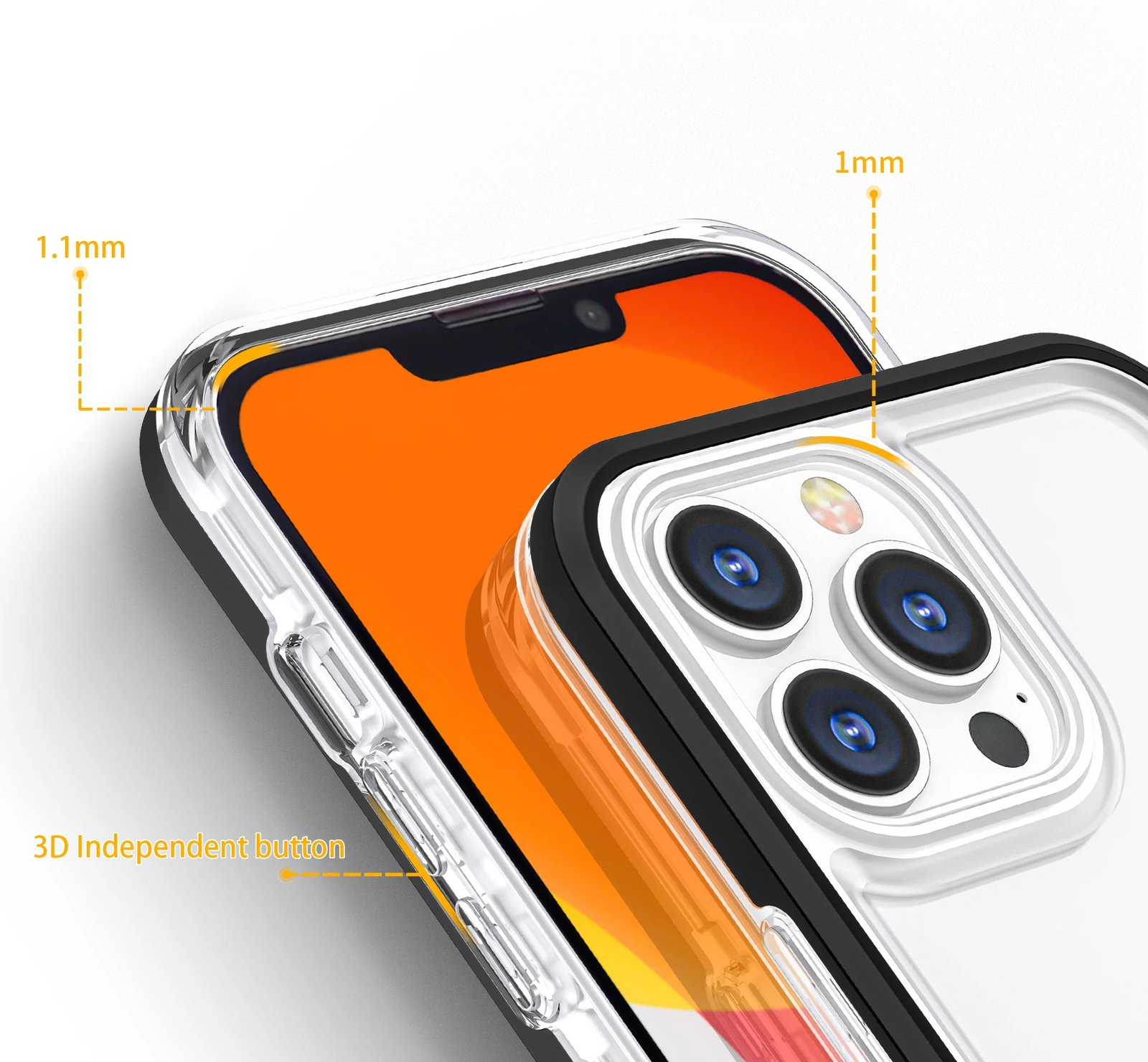 Mbështjellës Hurtel Hybrid Armor Clear 3in1 për iPhone 13 Pro Max, i tejdukshëm me kornizë të zezë