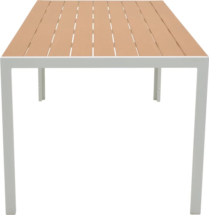 Tavolinë me karrige Mabu-Nares, 7 pjesë, alumin i bardhë dhe dru, 180x90x72.5 cm