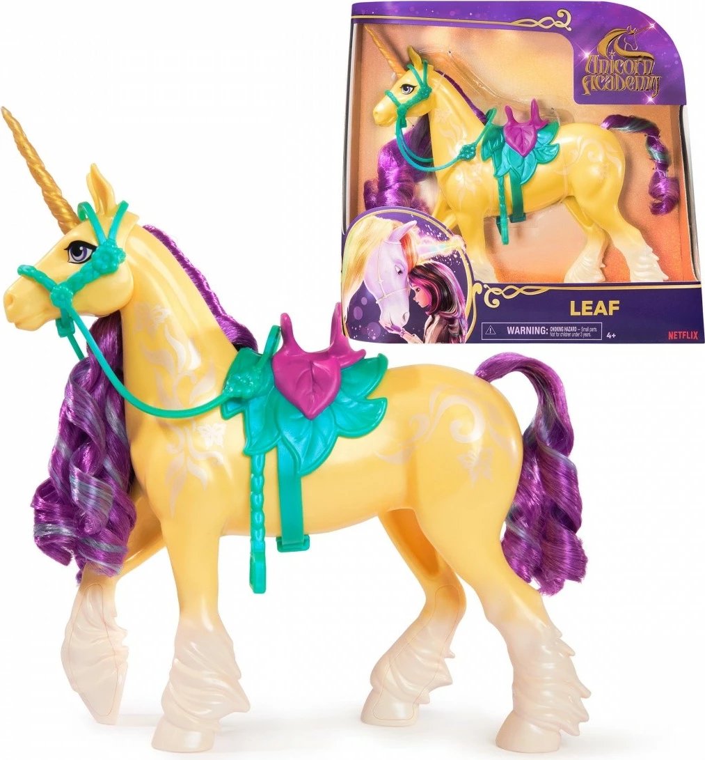 Figurinë lodër Unicorn Academy Spin Master Leaf, 27 cm, plastikë, ngjyrë e verdhë me vjollcë