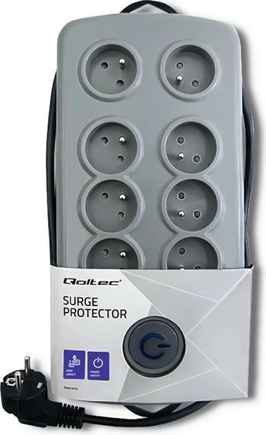 Kasë Qoltec 50162 me 8 dalje, Quick Switch, 2.5m, Gri