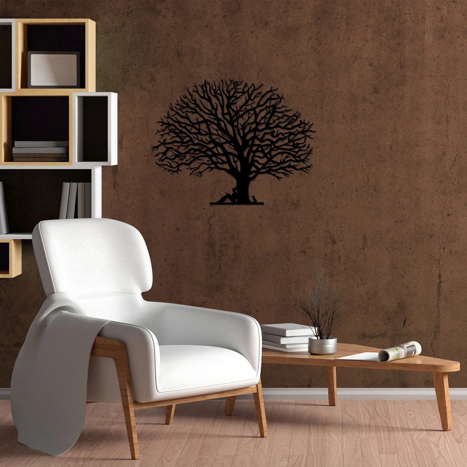 Aksesor dekorativ metalik për mur, Monumental Tree 15, ngjyrë e zezë, 74x57cm