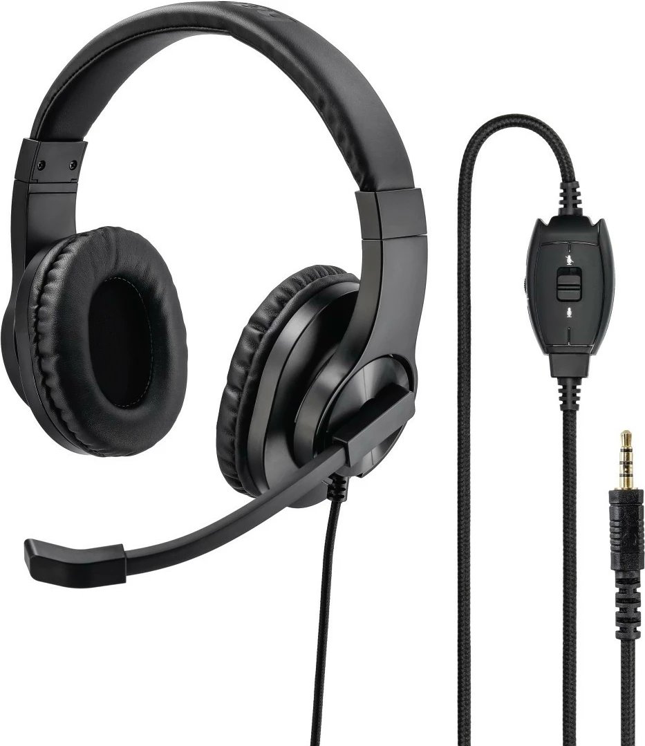 Kufje me mikrofon Hama HS-P350 stereo, full-size, 2x 3.5 mm + Y-adapter, kabllo 2 m, kontroll zëri dhe mute, e zezë