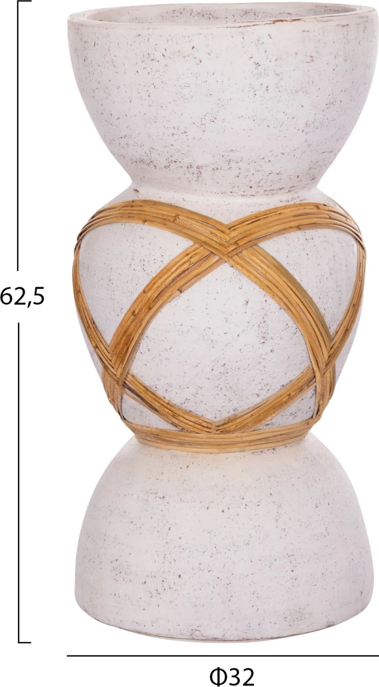 Vazo dekorative për dysheme MAYNARD, fibër-cement, e bardhë, ratan, FH4672.02L, 32x62.5cm