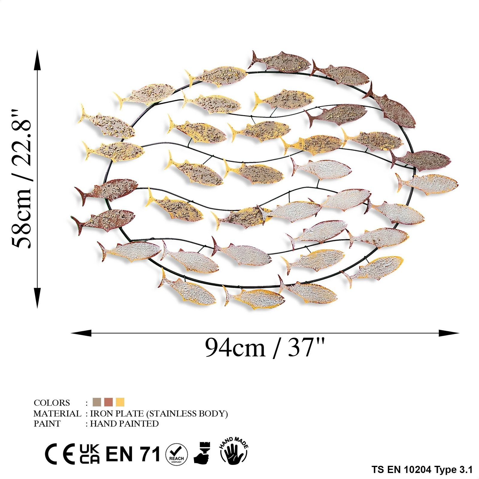 Aksesor dekorativ metalik për mur, Wallity, Alabalık 2, shumëngjyrësh