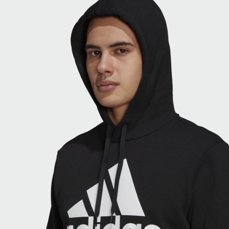 Duks me kapuç adidas për meshkuj, i zi me logo të bardhë