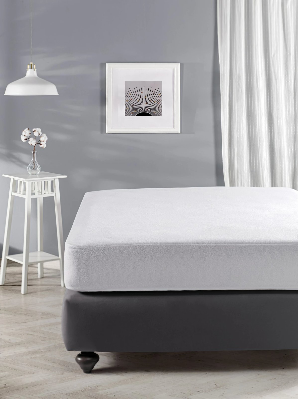 Mbrojtës për shtrat tek, ngjyrë e bardhë, L'Essentiel Linge de Maison, Alez v2 Fitted Pol, 90x200cm